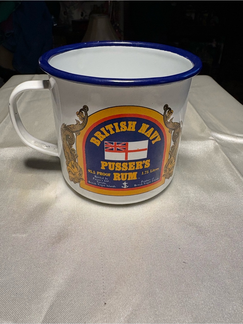 Pusser's British Navy Rum Enamelware Camp Cup Mug Vintage Barware Collectible